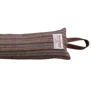 Harris Tweed Draught Excluder with Leather Detail - Basalt Stripe Herringbone