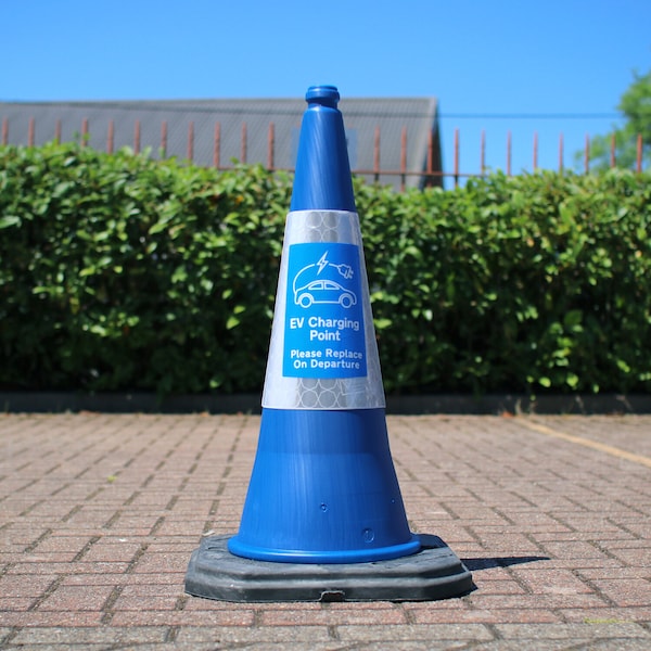 EV Charger Blue Traffic Cone Sticker Charge Point Electric Vehicle Car Recharge Station Reserved Sign