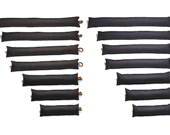 Denim Draught Excluder Draft Stopper with Leatherette Handle (available in 7 size options in black or indigo denim)