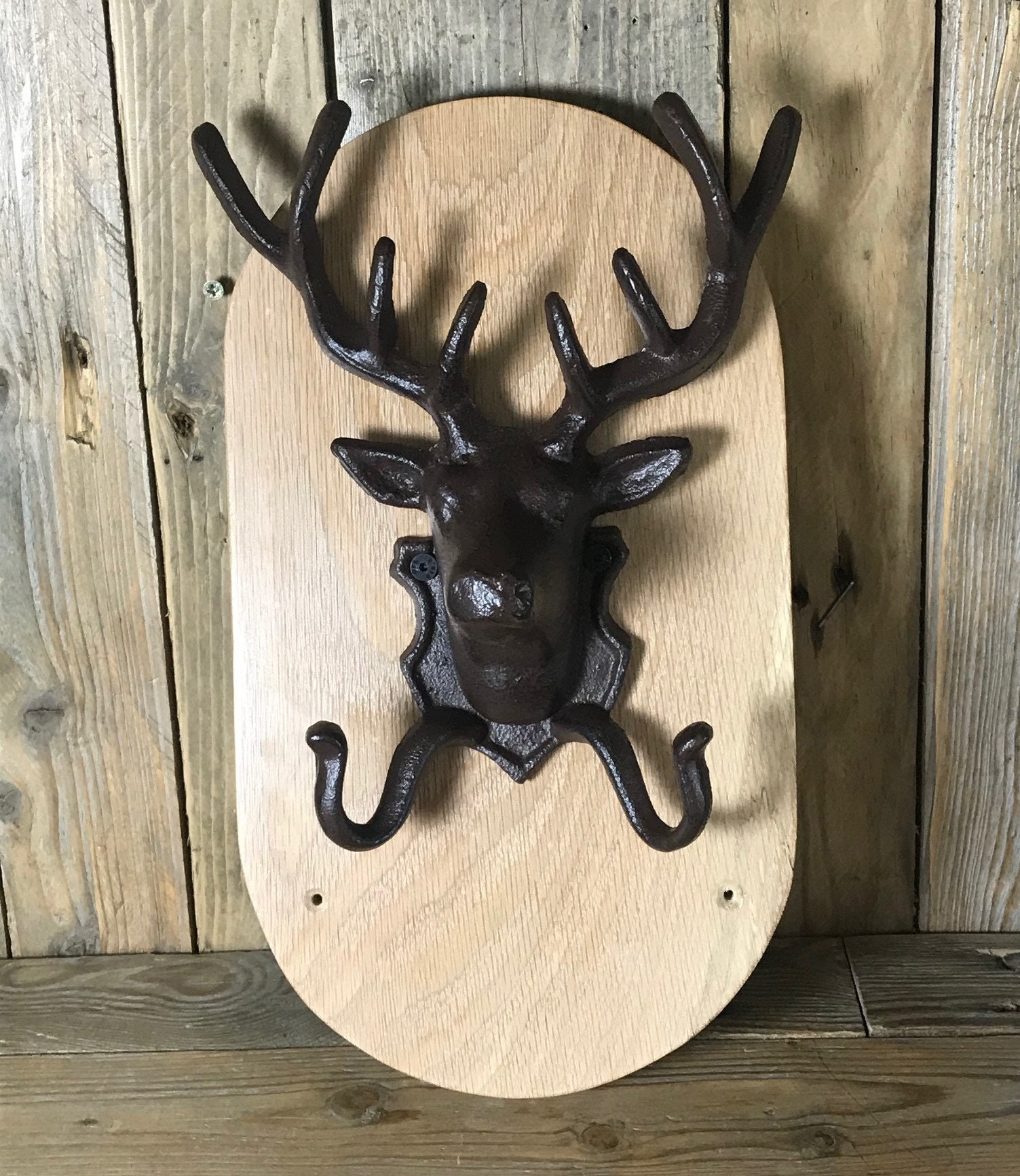 Cast Iron Stag Coat Hook on Waxed Wooden Oak Board 2 Options Etsy UK