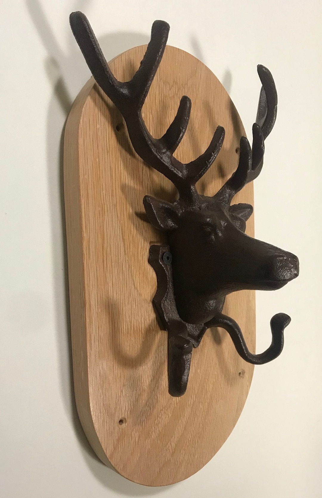 Cast Iron Stag Coat Hook on Waxed Wooden Oak Board 2 Options Etsy UK