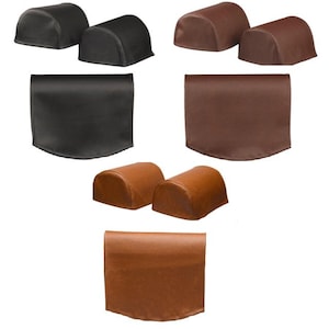 以下が含まれることがあります： さまざまな茶色と黒の色合いの肘掛けカバーのコレクション。 カバーはペアと個別に表示され、湾曲した丸みを帯びたデザインです。 素材は革または革のような素材のようです。