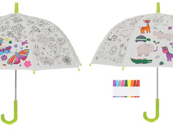 Colour Your Own Kids Umbrella - Flower and Butterflies or Jungle Designs