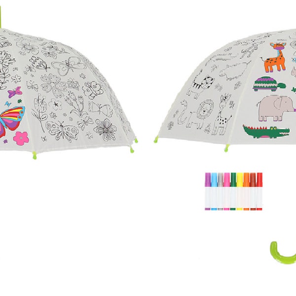 Colour Your Own Kids Umbrella - Flower and Butterflies or Jungle Designs