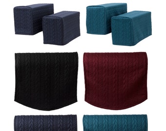 Arm Caps and Chair Backs made from a Stretchy Fabric with a Cable Knit Pattern in 4 Colour variations