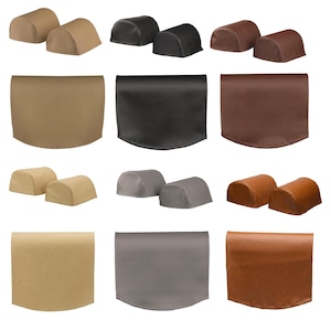 Peut inclure: Une collection de douze housses d'accoudoirs dans diverses couleurs, notamment beige, noir, marron, gris et brun clair. L'ensemble comprend des paires de housses rembourrées incurvées et des housses rectangulaires plates à finition unie.