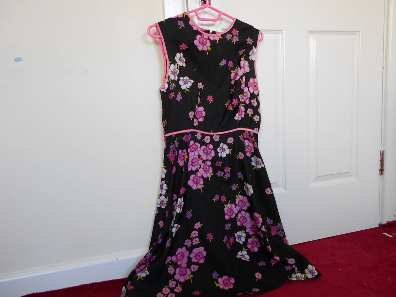 black dress with pink floral print