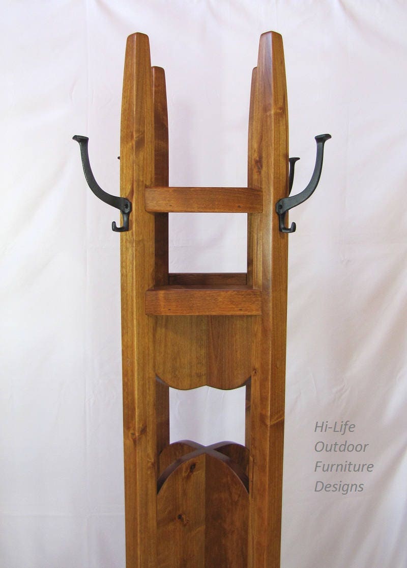 Handmade Coat Tree With 2 Shelves Alder Wood 4 Cast Iron Etsy
