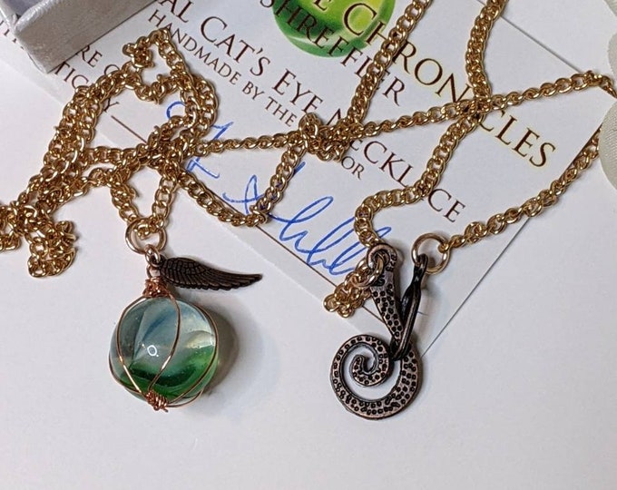 Cat's Eye Necklace with Toggle Clasp and Small Wing Pendant