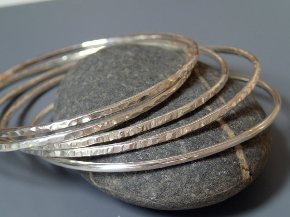 Sterling silver stacking bangles. hammered bangles silver | Etsy