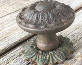 Character antique rustic chippy French iron hand-made door handle and collar architectural salvage