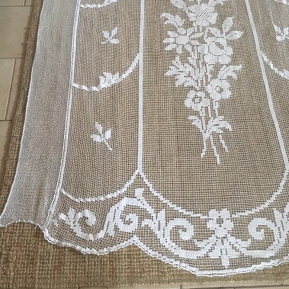 French Vintage Ecru Lace Bedspread Or Curtain With Romantic Etsy
