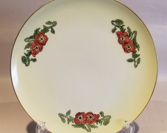 Rare 1930s Vintage Hand-Painted Plate - Floral Poppy Design - Gold Trim - Great Condition