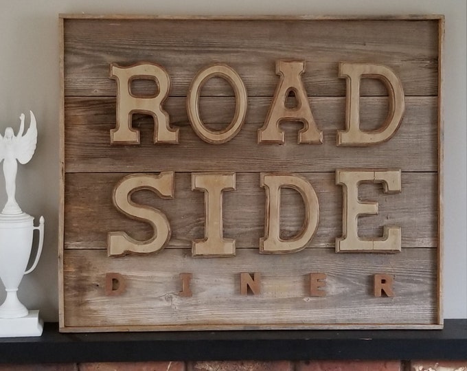 Rustic Sign  |  Wall Art Home Decor  |  ROAD SIDE DINER Sign  |  Retro Kitchen Restaurant Diner  |  Upcycled