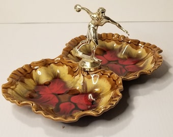 Vintage 1970s Ceramic Trophy Two-Section Dish - Mid-Century Ceramic - Mancave or Makeup  Tray