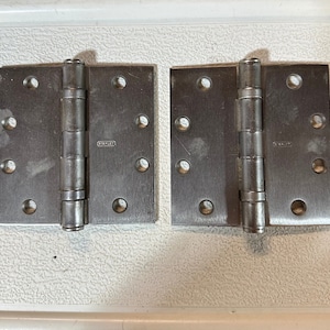 Pair of Stanley Steel 5 Knuckle Ball Bearing Hinges 4-1/2&quot; X 4-1/2&quot; Inch ~ Architectural Salvage ~ Unique  Repurpose Material