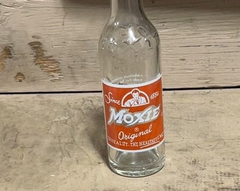 Antique MOXIE original soda bottle ~ 1884 Enjoy a lift the healthful way The Moxie Company