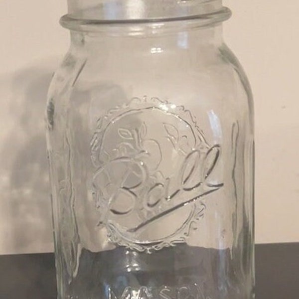 Antique Mason ball Jars ~ 7" tall ~ Embossed fruit design ~ Country cupboard