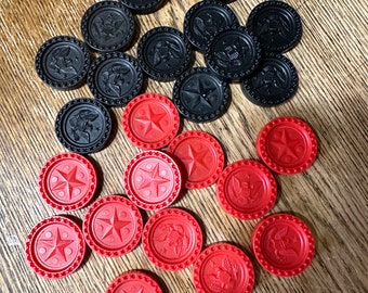 Vintage Checkers Black and Red bulk checkers ~ Crown and Star checkers