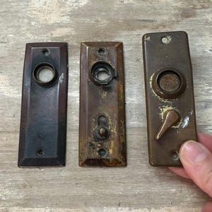 Antique set of (3) old door handle plate/covers ~Vintage Hardware~  Architectural Salvage