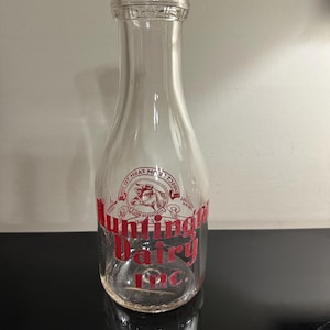 Antique Huntington Dairy Old MILK Bottle From 1950s ~ Country Farm house Decor ~ PA Dairy Farm ~ Milk Decor