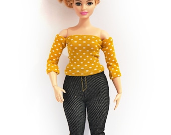№346 Clothes for Curvy Barbie Doll Blouse and Leggings for Dolls.