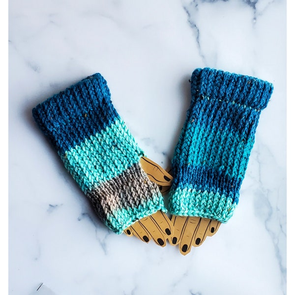 KNIT FINGERLESS GLOVES Aqua Blue Fingerless Mittens Wrist Warmers Womens Fingerless Gloves Texting Typing Driving Glovelets Gift for Her