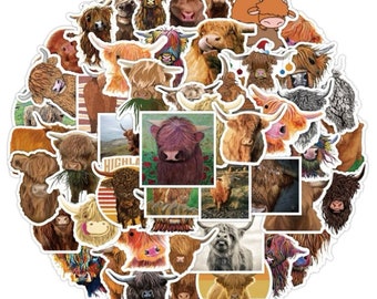 Highland cow stickers, Highland cow sticker packs, waterproof stickers, highland cow gifts, sticker packs, cute sticker packs, cows