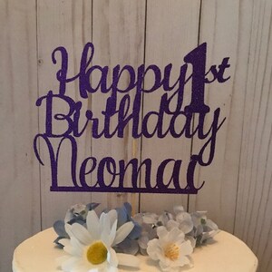 Happy Birthday Cake Topper, Any Age name, Birthday Cake Topper, 1st Birthday Cake Topper, Birthday Party Decorations, Birthday party cake image 2