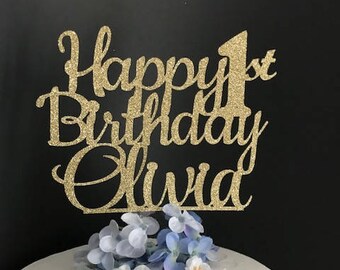 Any Name Any Age Happy Birthday Cake Topper, Custom Birthday Cake Topper, Birthday, 1st Birthday Cake Topper, Happy 21st Birthday Topper