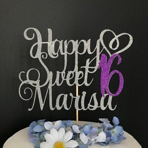 Any Name, Happy Sweet 16 Cake Topper, Happy Sweet 16 Topper, Sweet 16  Cake Topper, Happy Sweet 16 Cake Topper, Personalized 16 Cake Topper,