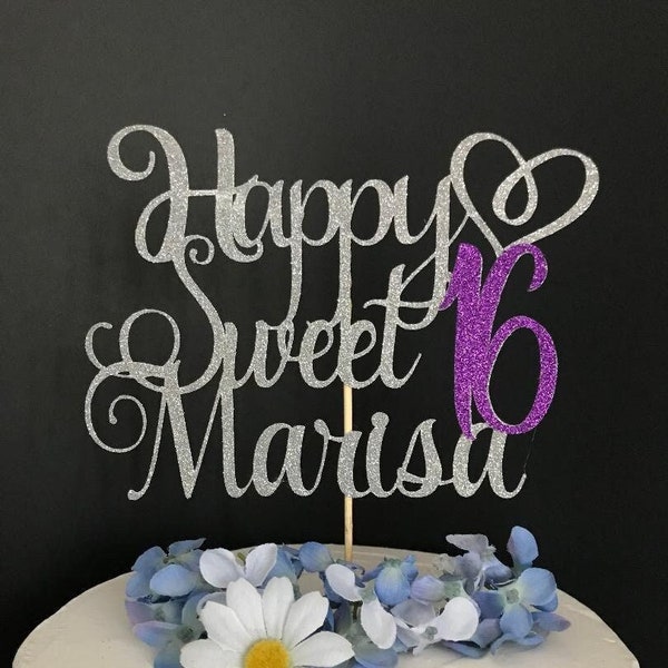 Any Name, Happy Sweet 16 Cake Topper, Happy Sweet 16 Topper, Sweet 16  Cake Topper, Happy Sweet 16 Cake Topper, Personalized 16 Cake Topper,