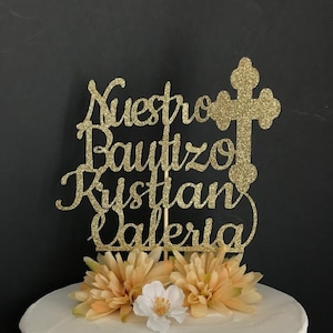 Nuestro Bautizo 2 Name Cake Topper, Custom Nuestro Bautizo Cake Topper, Mi Bautizo Cake Topper, Christening Cake Topper, Baptism Cake Topper