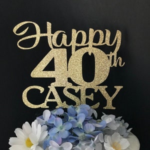 Any Number! Any Name! Personalized Glitter Happy 40th Birthday Cake Topper, Custom Birthday Cake Topper, 50th Birthday Cake Topper,  40th