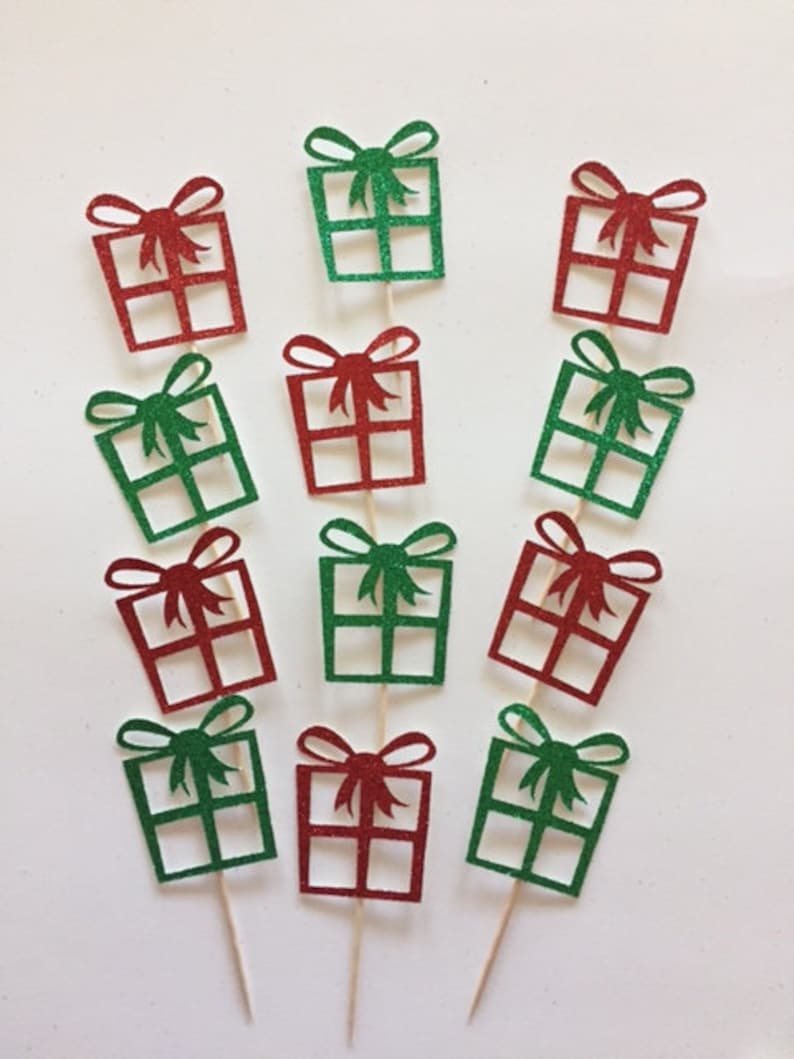 Christmas Cupcake Toppers Christmas Cake topper Christmas Cupcakes Christmas Present Cake Toppers Christmas Party Picks