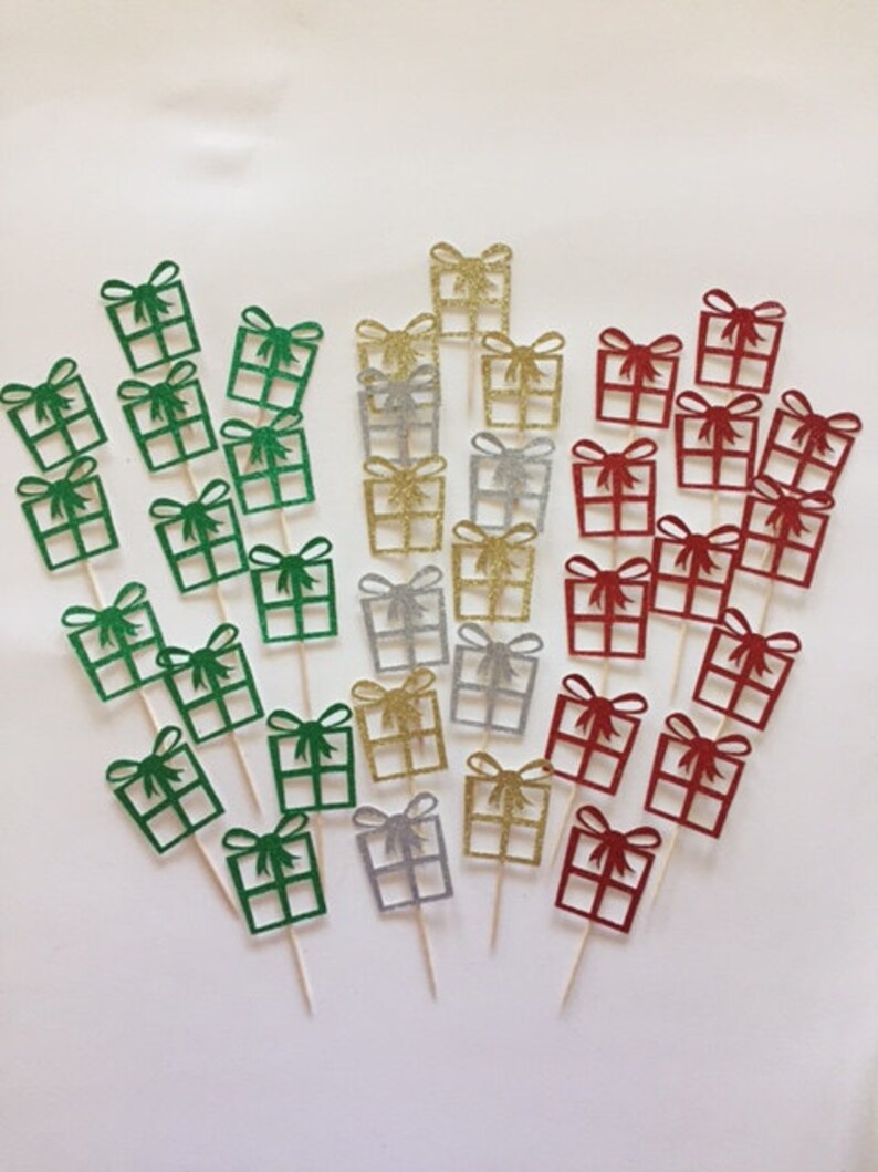 Christmas Cupcake Toppers Christmas Cake topper Christmas Cupcakes Christmas Present Cake Toppers Christmas Party Picks