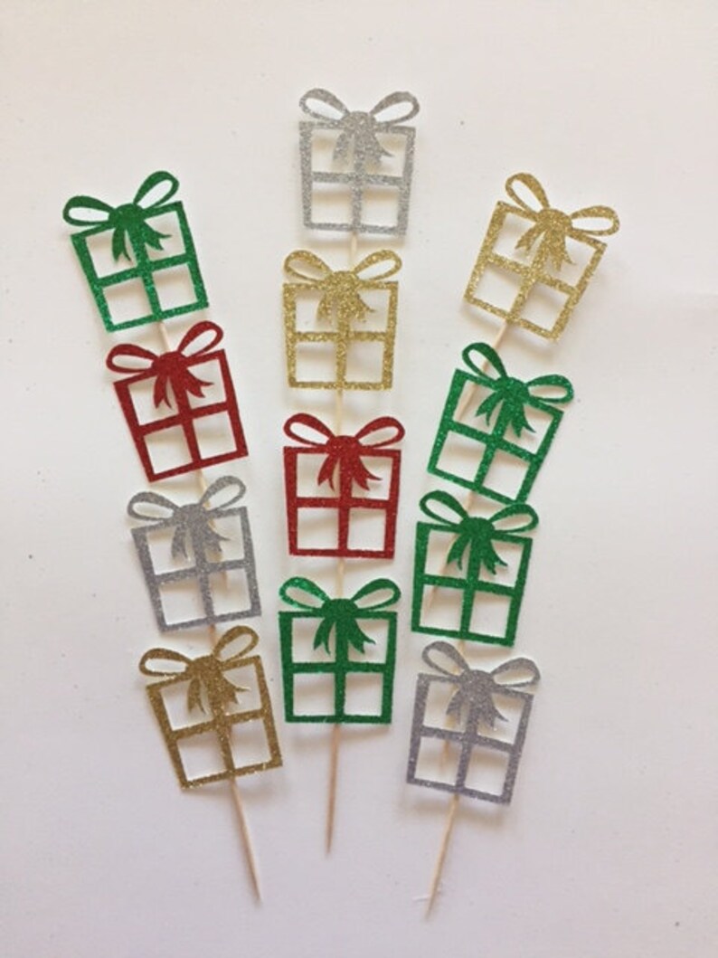 Christmas Cupcake Toppers Christmas Cake topper Christmas Cupcakes Christmas Present Cake Toppers Christmas Party Picks