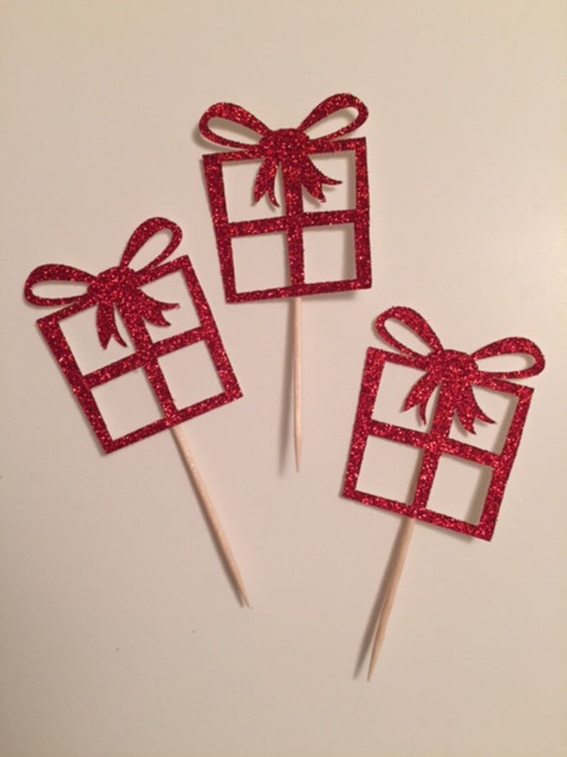Christmas Cupcake Toppers Christmas Cake topper Christmas Cupcakes Christmas Present Cake Toppers Christmas Party Picks