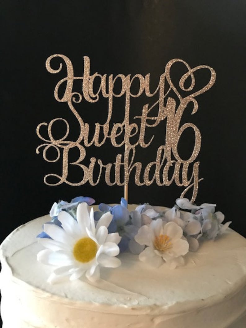 Any Name Sweet 16 Cake Topper Happy Sweet Sixteen Cake Etsy