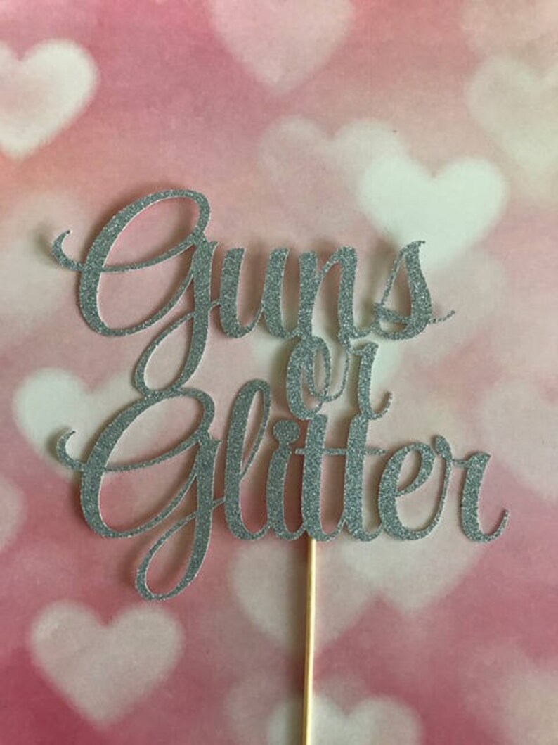 Gender Reveal Cake Topper, Guns or Glitter Cake Topper, Gender Reveal Party Decor, Gender Reveal Decor, gender reveal party cake topper image 1