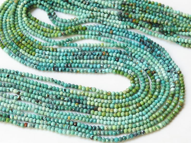 Natural Arizona Turquoise 1 Strand 13 Inches Multi Shaded Micro Faceted Roundel Beads 2 MM Approx Turquoise Beads Turquoise Jewelry pme B2