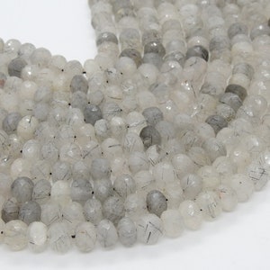 Black Rutile Quartz Faceted Roundel Bead/10Inches Strand 8MM/Wholesaler/Supplies/100%Natural/PME-B1