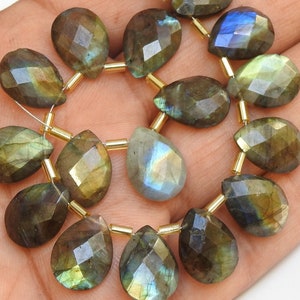 Labradorite Multi Flashy Fire Faceted Teardrop 10Piece 16X12MM Handmade Loose Stone Wholesaler Supplies Natural Stone PME-CY3