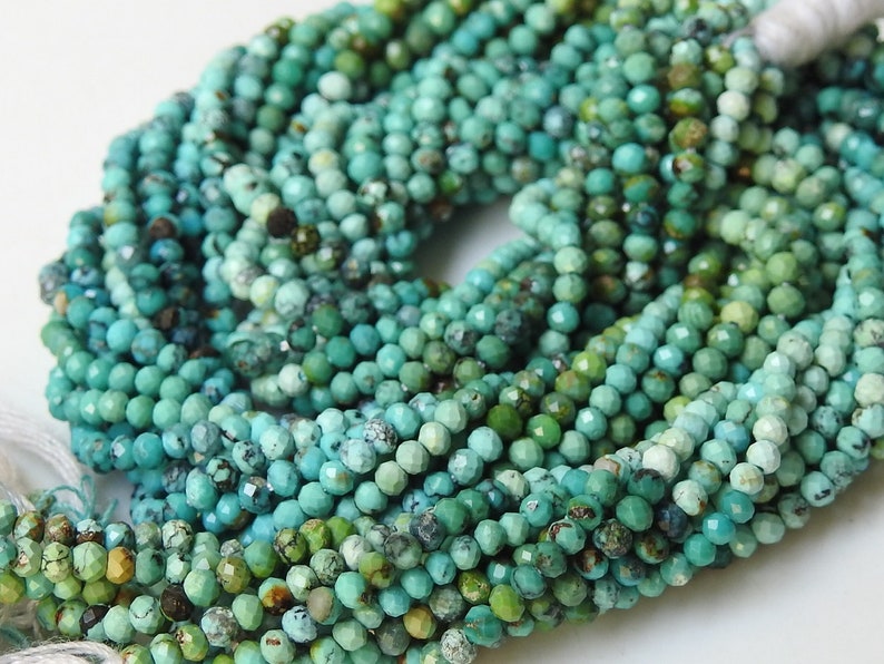Natural Arizona Turquoise 1 Strand 13 Inches Multi Shaded Micro Faceted Roundel Beads 2 MM Approx Turquoise Beads Turquoise Jewelry pme B2