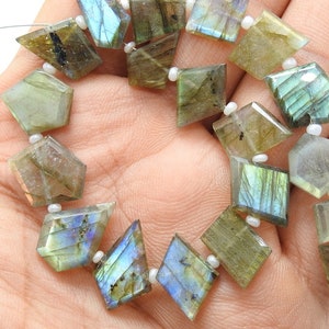 Labradorite Multi Fire Faceted Fancy Slice Shape Bead 14Piece Strand 10To15MM Long Approx Wholesaler Supplies Natural Stone PME-B5