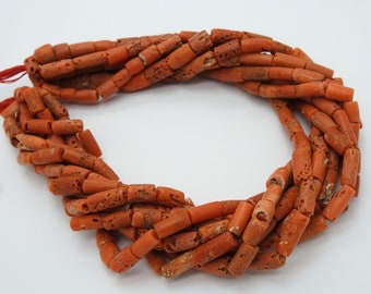 Naturliga röda koraller, slätpolerade rörcylinderpärlor, 15x7-9 x 7 mm, lösa ädelstenar, 16 tum, sträng för smyckestillverkning, grossisttillbehör