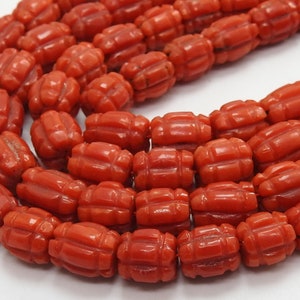 Natural Red Coral Tube Shape Carved Bead/Pumpkin/Barrel/Cylinder/8Inches Strand 9X5To7X6MM/BK-CR2