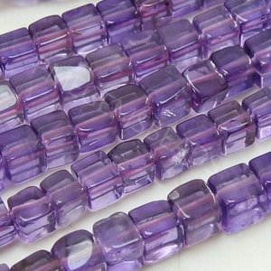 Cuentas de amatista cúbicas lisas de 16 pulgadas para joyería. Suministros al por mayor. Piedra natural PME-CB1.
