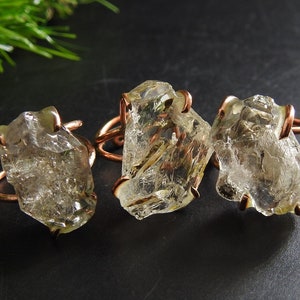Herkimer Diamond Natural Crystal Rough Wire Wrapping Adjustable Copper Ring/Minerals Stone/One Of A Kind/20-25MM Long/CJ-1