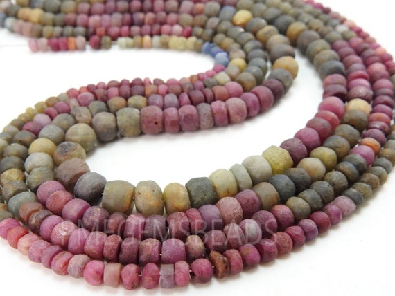 Multi Sapphire Matte Polished Smooth Roundel Bead For Jewelry Maker 16Inches Strand Natural Stone Colorful Gemstone Spacer PME-B7